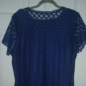 Isaac Mizrahi Navy Blue Lace Short Sleeve Dress